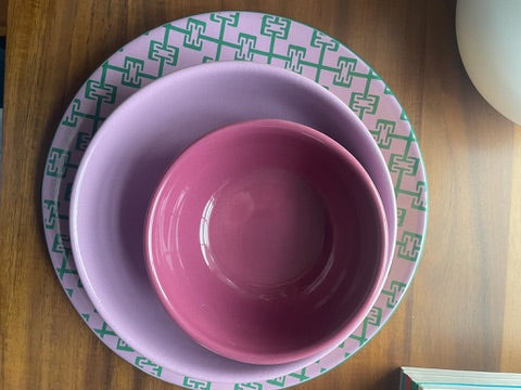 Small Bowl Set of 4. Monogram Lavender & Magenta.